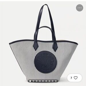 Veronica Beard Navy and White Striped Crest Tote